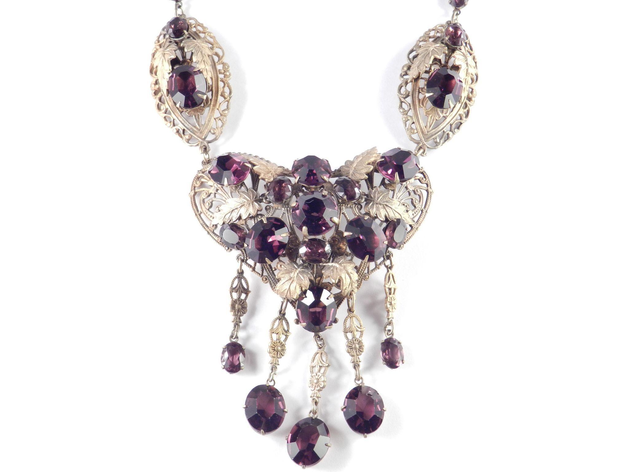 Deco Czechoslovakia Faux Amethyst Art Glass Bib Necklace Deco Czechoslovakia Faux Amethyst Art Glass Bib Necklace