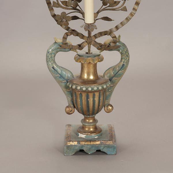 Pair Baroque Style Tole Bouquet Form Candelabras First Half of 20th Century Pair Baroque Style Tole Bouquet Form Candelabras First Half of 20th Century