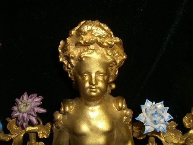 Pair 19c. French Ormolu and Amethyst Quartz 2 light Figural Sconces Pair 19c. French Ormolu and Amethyst Quartz 2 light Figural Sconces