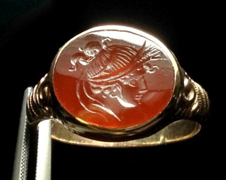 Victorian Embossed Carnelian Agate Carved Intaglio Ring Victorian Embossed Carnelian Agate Carved Intaglio Ring