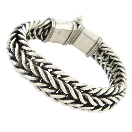 Mens Designer Bali Foxtail Weave Chain Pin Hinge Bracelet