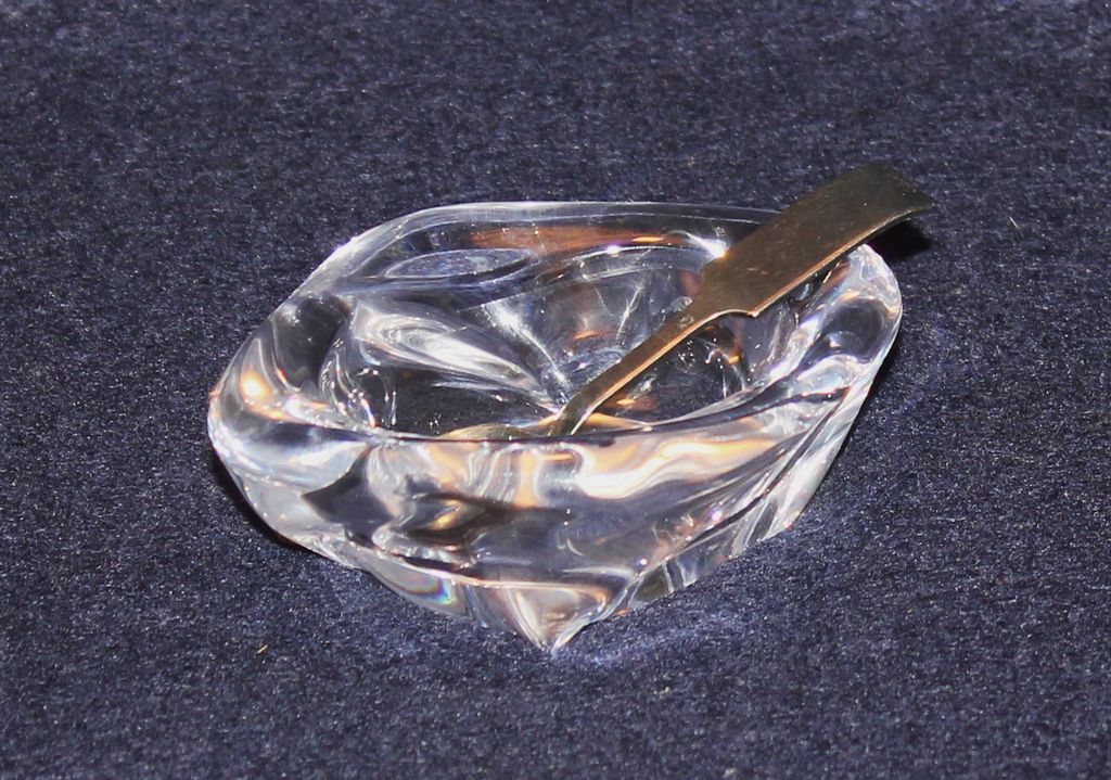 Signed Cartier Open Crystal Salt & Salt Spoon Signed Cartier Open Crystal Salt & Salt Spoon
