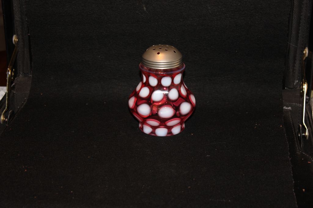 Vintage Cranberry Opalescent Coin Spot Sugar Shaker Vintage Cranberry Opalescent Coin Spot Sugar Shaker