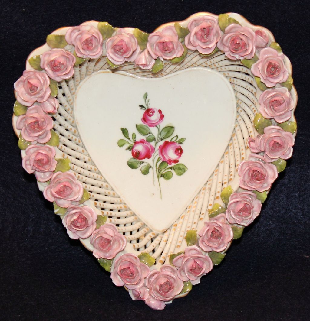 Schierholz Dresden Open Work Roses Heart Basket Schierholz Dresden Open Work Roses Heart Basket