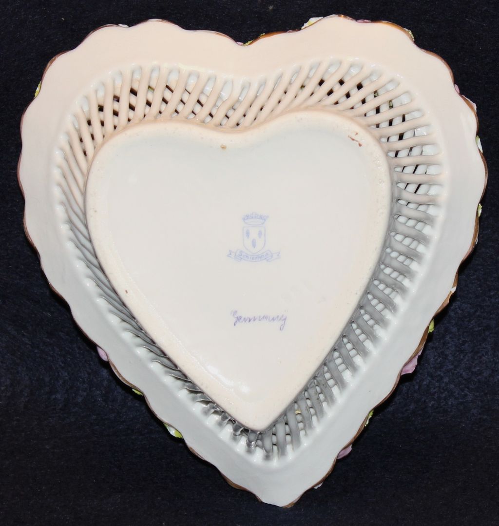 Schierholz Dresden Open Work Roses Heart Basket Schierholz Dresden Open Work Roses Heart Basket