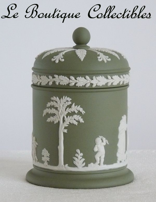 Wedgwood Jasperware Tobacco Jar Sage Green Vintage Mint Wedgwood Jasperware Tobacco Jar Sage Green Vintage Mint