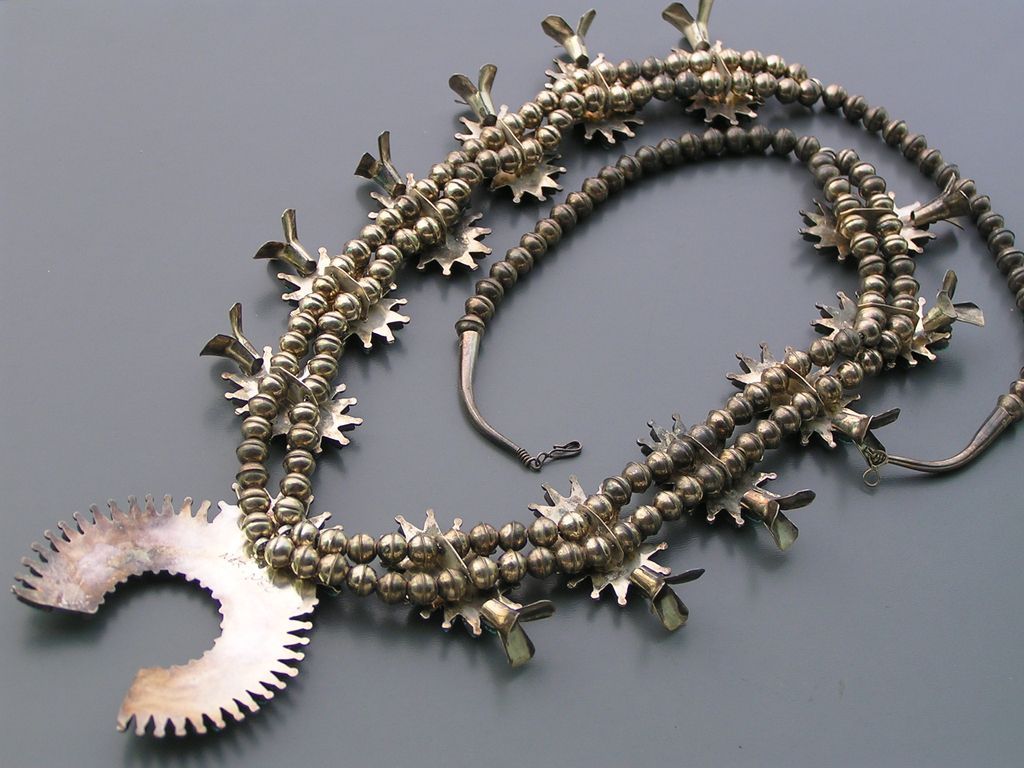 Vintage Zuni Nathaniel and Rosemary Nez Petit Point Turquoise Sterling Silver Squash Blossom Necklace Vintage Zuni Nathaniel and Rosemary Nez Petit Point Turquoise Sterling Silver Squash Blossom Necklace