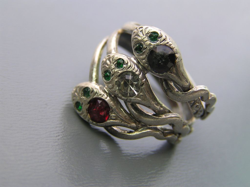 Antique Victorian Sterling Silver Paste Stone Serpent Snake Ring Antique Victorian Sterling Silver Paste Stone Serpent Snake Ring
