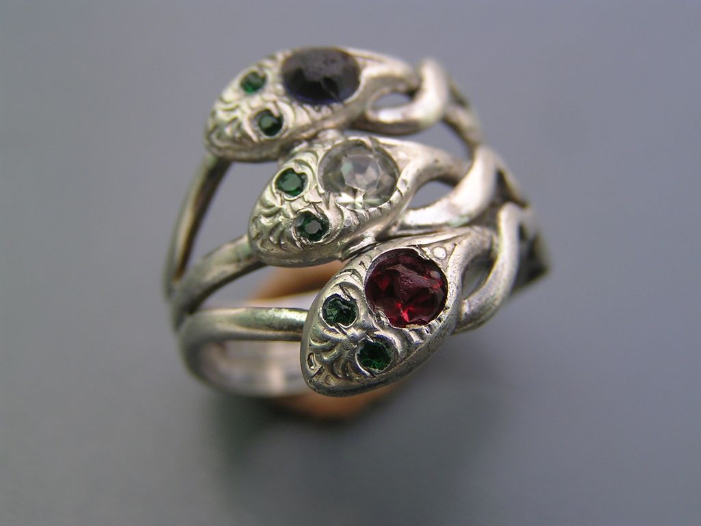 Antique Victorian Sterling Silver Paste Stone Serpent Snake Ring Antique Victorian Sterling Silver Paste Stone Serpent Snake Ring