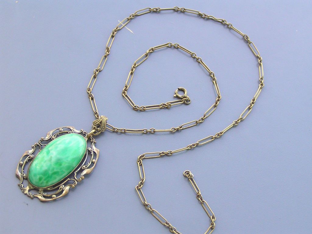 Vintage Art Deco Peking Glass Enamel Pendant Necklace Earrings Demi Vintage Art Deco Peking Glass Enamel Pendant Necklace Earrings Demi