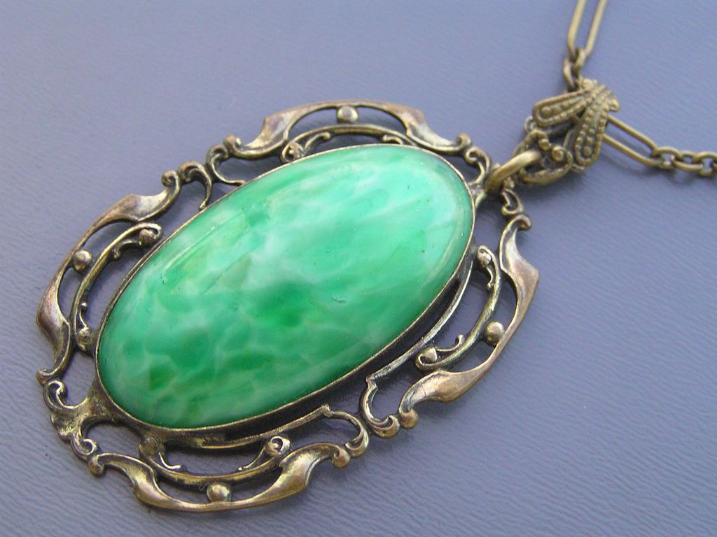 Vintage Art Deco Peking Glass Enamel Pendant Necklace Earrings Demi Vintage Art Deco Peking Glass Enamel Pendant Necklace Earrings Demi