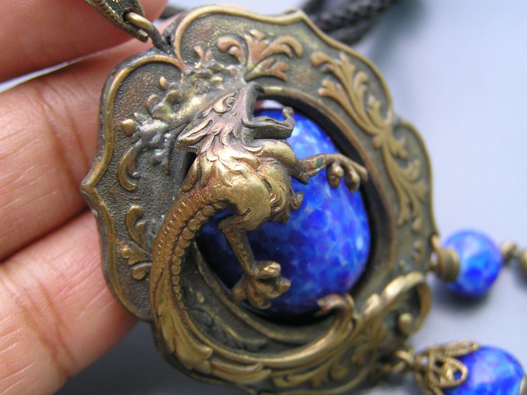 Fabulous Czech Dragon Glass Tassel Sautoir Pendant Slide Necklace Fabulous Czech Dragon Glass Tassel Sautoir Pendant Slide Necklace