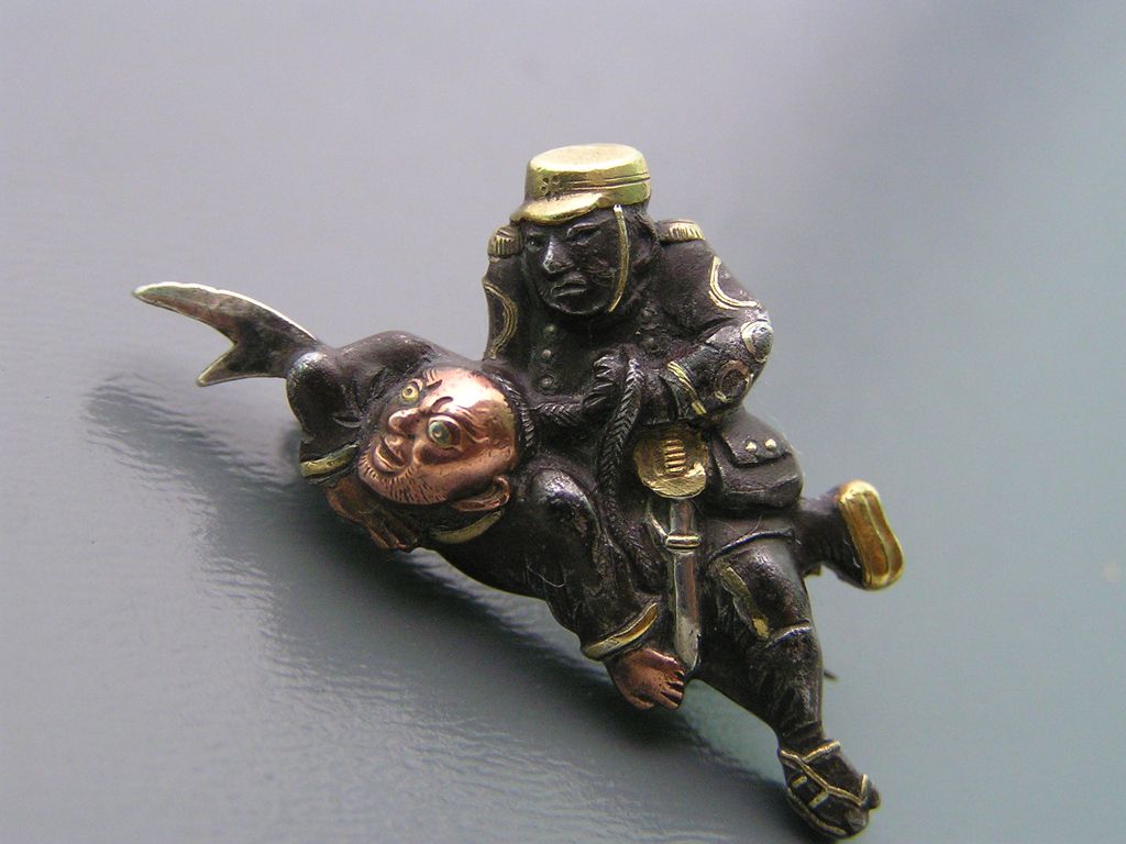 Antique Japanese Shakudo Warrior Pin Brooch Antique Japanese Shakudo Warrior Pin Brooch