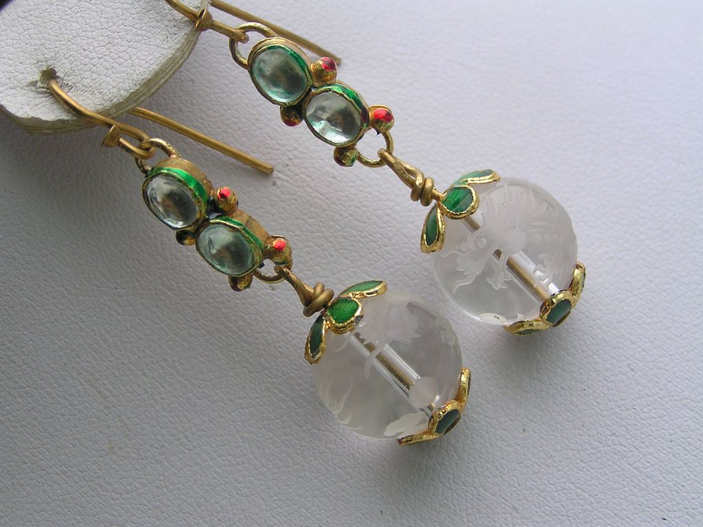 Artisan Foil Glass Enamel Craved Pools of Light Crystal Dangle Earrings Artisan Foil Glass Enamel Craved Pools of Light Crystal Dangle Earrings