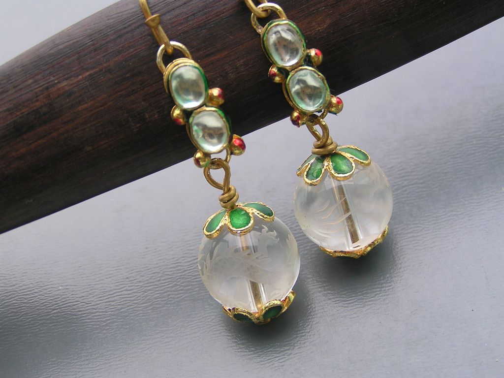 Artisan Foil Glass Enamel Craved Pools of Light Crystal Dangle Earrings Artisan Foil Glass Enamel Craved Pools of Light Crystal Dangle Earrings