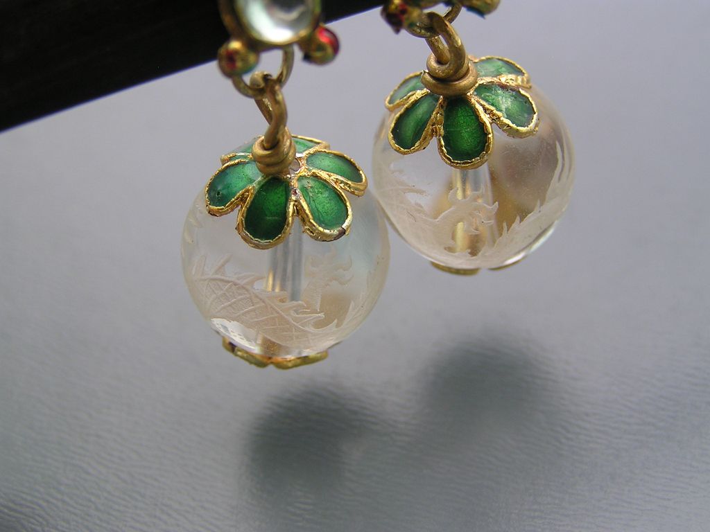 Artisan Foil Glass Enamel Craved Pools of Light Crystal Dangle Earrings Artisan Foil Glass Enamel Craved Pools of Light Crystal Dangle Earrings