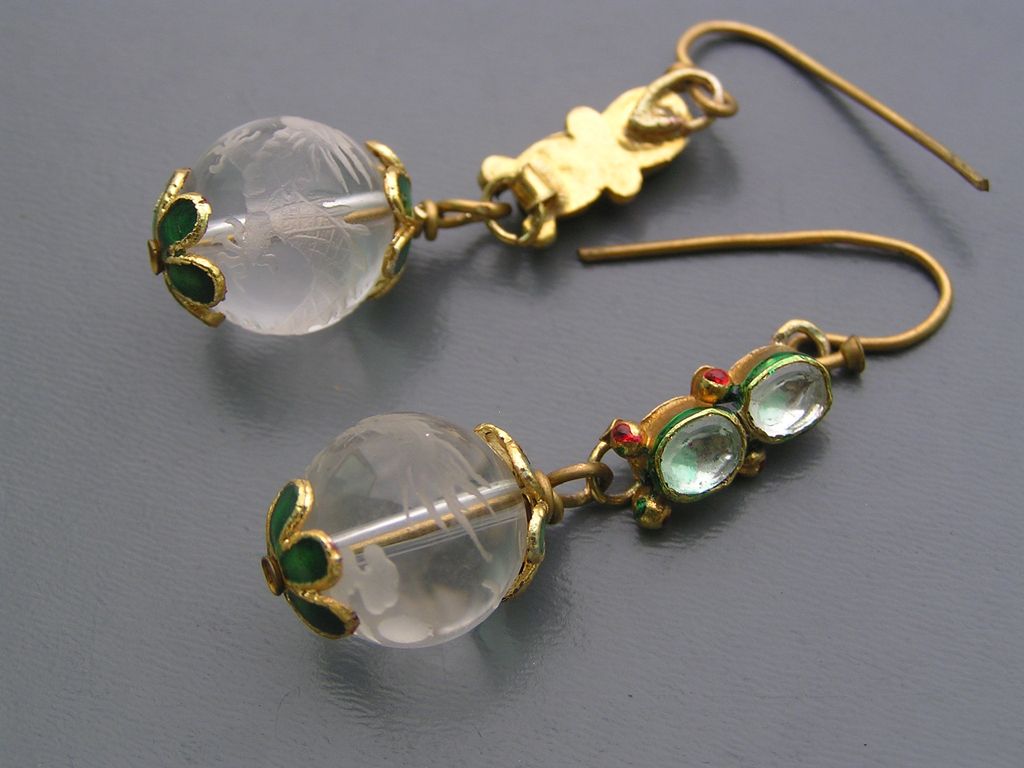 Artisan Foil Glass Enamel Craved Pools of Light Crystal Dangle Earrings Artisan Foil Glass Enamel Craved Pools of Light Crystal Dangle Earrings
