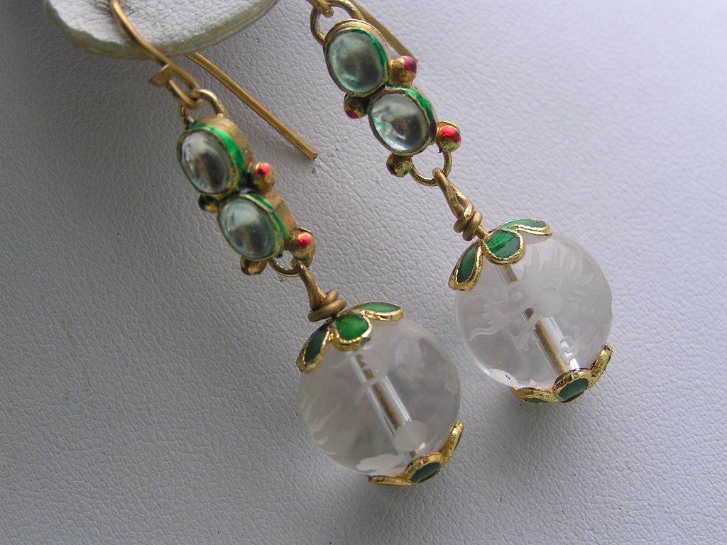 Artisan Foil Glass Enamel Craved Pools of Light Crystal Dangle Earrings Artisan Foil Glass Enamel Craved Pools of Light Crystal Dangle Earrings