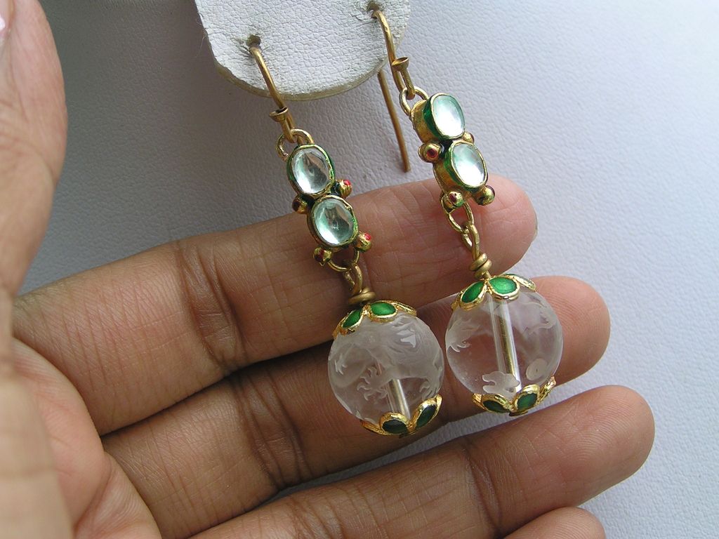 Artisan Foil Glass Enamel Craved Pools of Light Crystal Dangle Earrings Artisan Foil Glass Enamel Craved Pools of Light Crystal Dangle Earrings