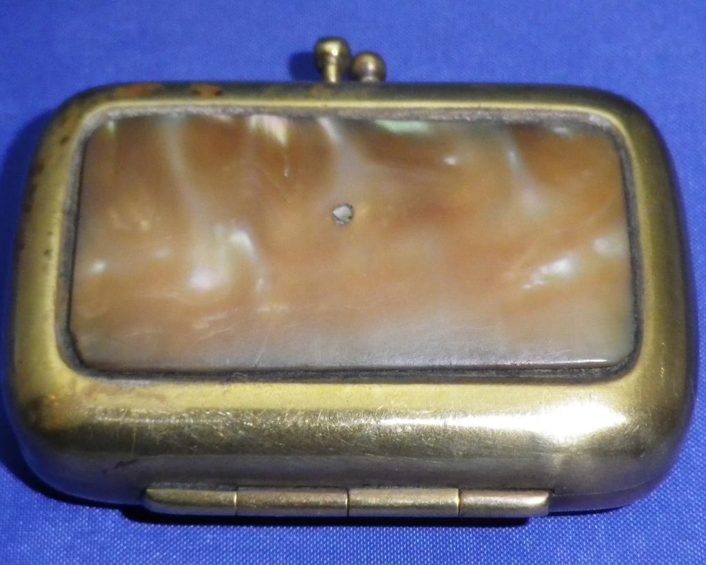 Unusual Ladies Vintage Brass & Mother of Pearl Match Safe or Vesta Case Unusual Ladies Vintage Brass & Mother of Pearl Match Safe or Vesta Case