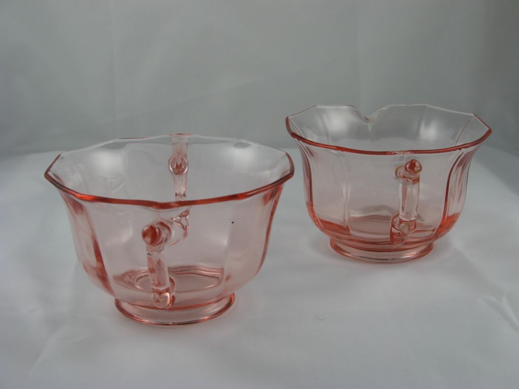 Pink Cambridge Glass Cream & Sugar "Decagon" Pattern Pink Cambridge Glass Cream & Sugar "Decagon" Pattern