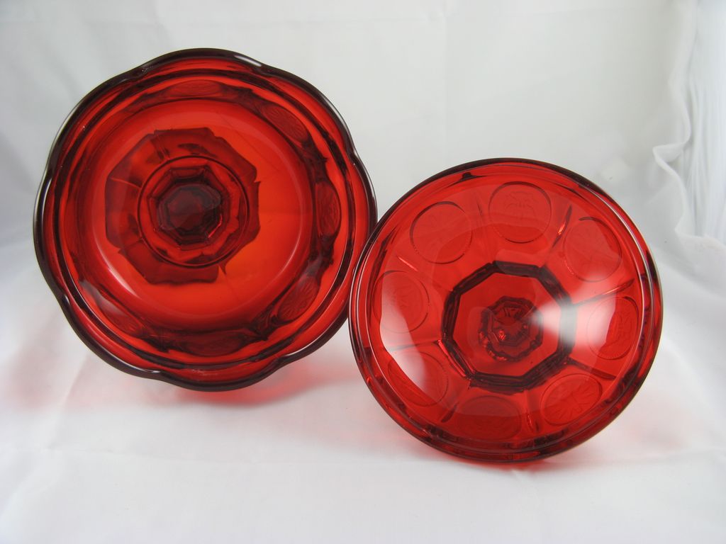 Fostoria Red Coin Glass Wedding Bowl & Lid Fostoria Red Coin Glass Wedding Bowl & Lid
