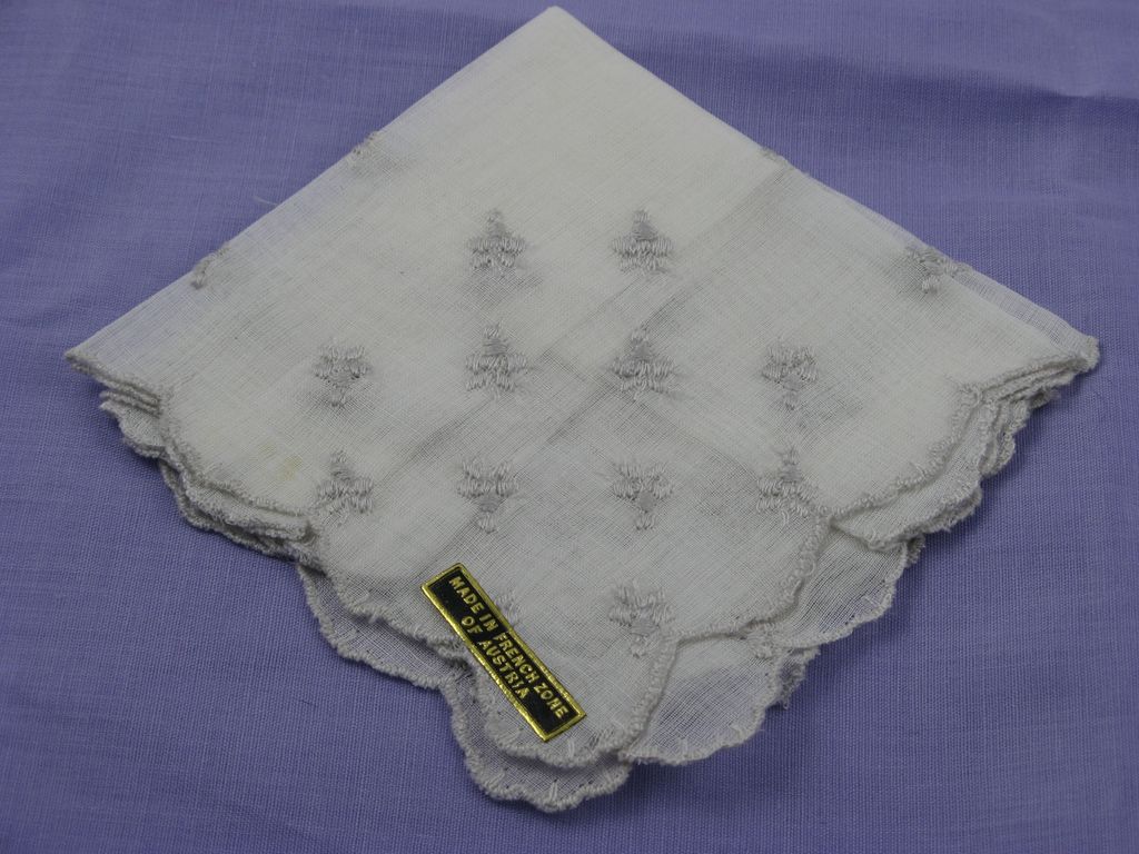 "French Zone of Austria" White on White Hankie "French Zone of Austria" White on White Hankie