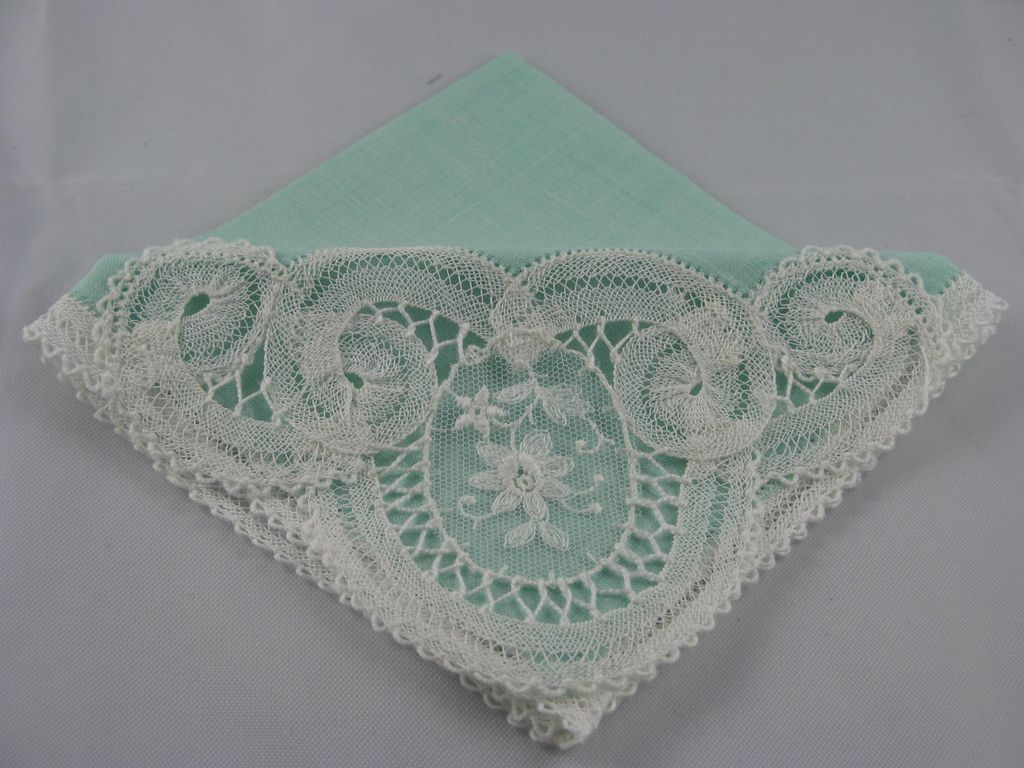 Four Pastel Ladies Handkerchiefs With Lace Inserts Four Pastel Ladies Handkerchiefs With Lace Inserts