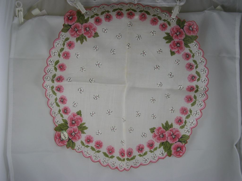 Carol Stanley Pink Pansy Round Handkerchief Carol Stanley Pink Pansy Round Handkerchief
