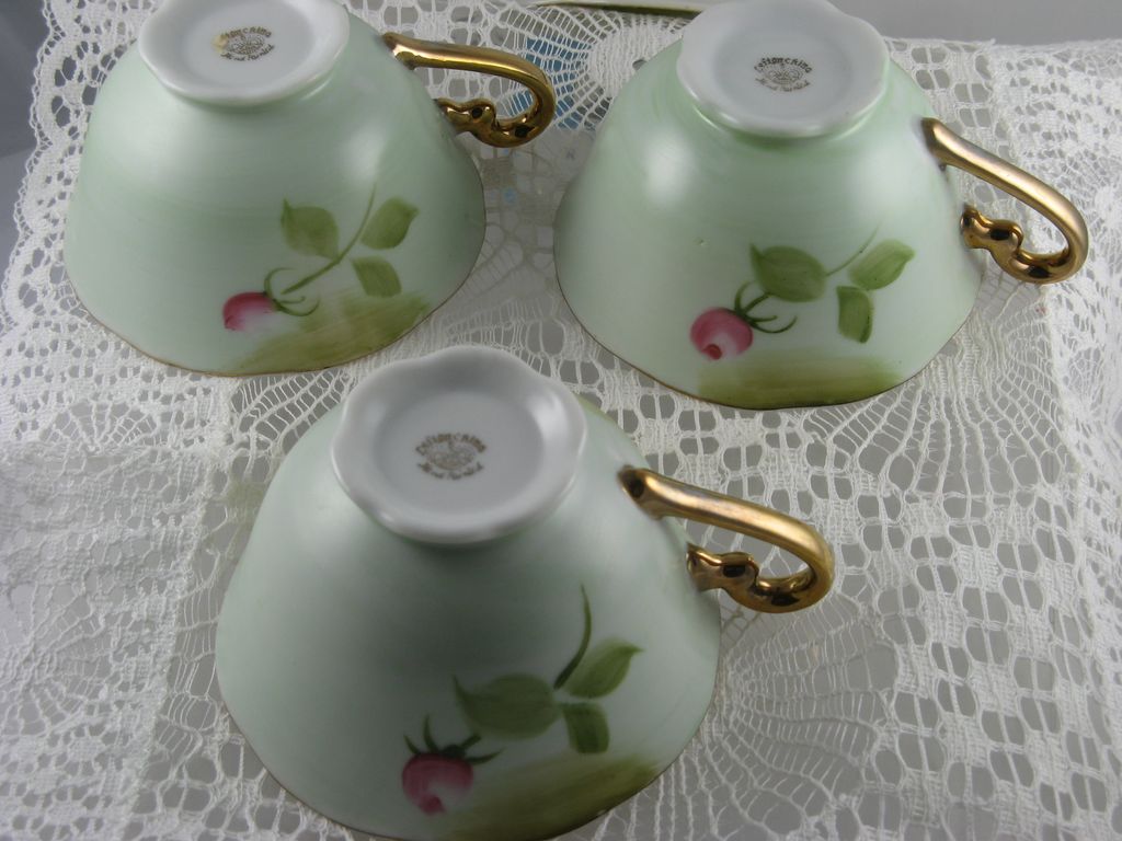 Lefton Green Heritage Footed Cups & Saucers Lefton Green Heritage Footed Cups & Saucers