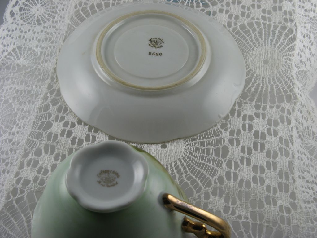Lefton Green Heritage Footed Cups & Saucers Lefton Green Heritage Footed Cups & Saucers