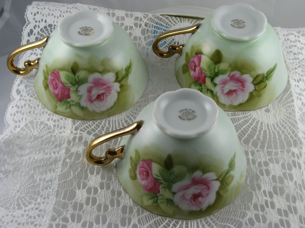 Lefton Green Heritage Footed Cups & Saucers Lefton Green Heritage Footed Cups & Saucers