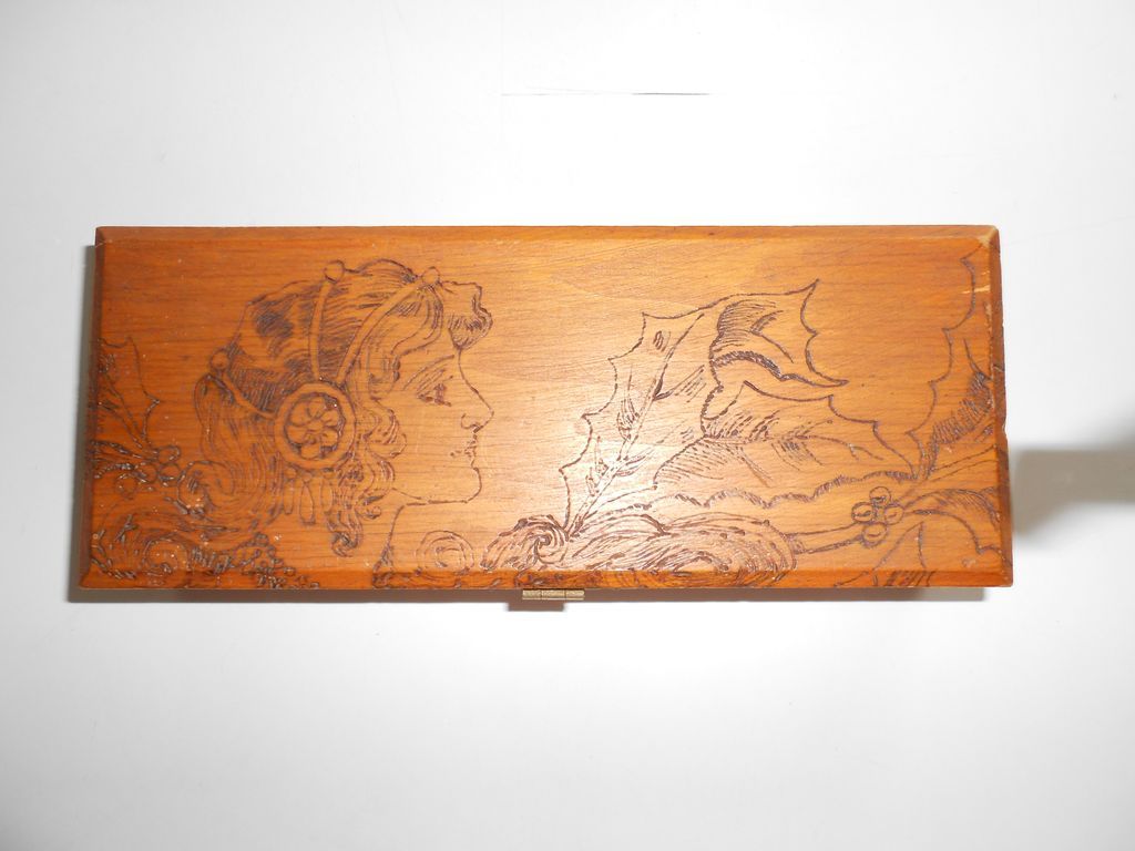 Vintage 1920s Pyrography Box Wood Box Illustrated Top Sides 1920s Vintage 1920s Pyrography Box Wood Box Illustrated Top Sides 1920s