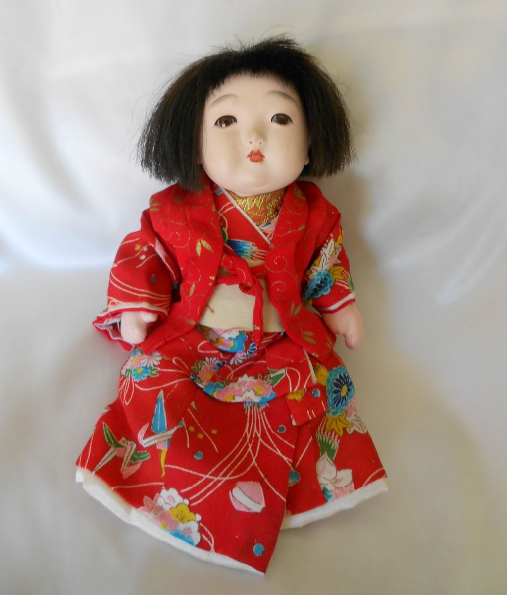 Vintage Christmas Doll Japanese Silk Kimono Real Hair Brown Glass Eyes Gogun Ningyo Vintage Christmas Doll Japanese Silk Kimono Real Hair Brown Glass Eyes Gogun Ningyo