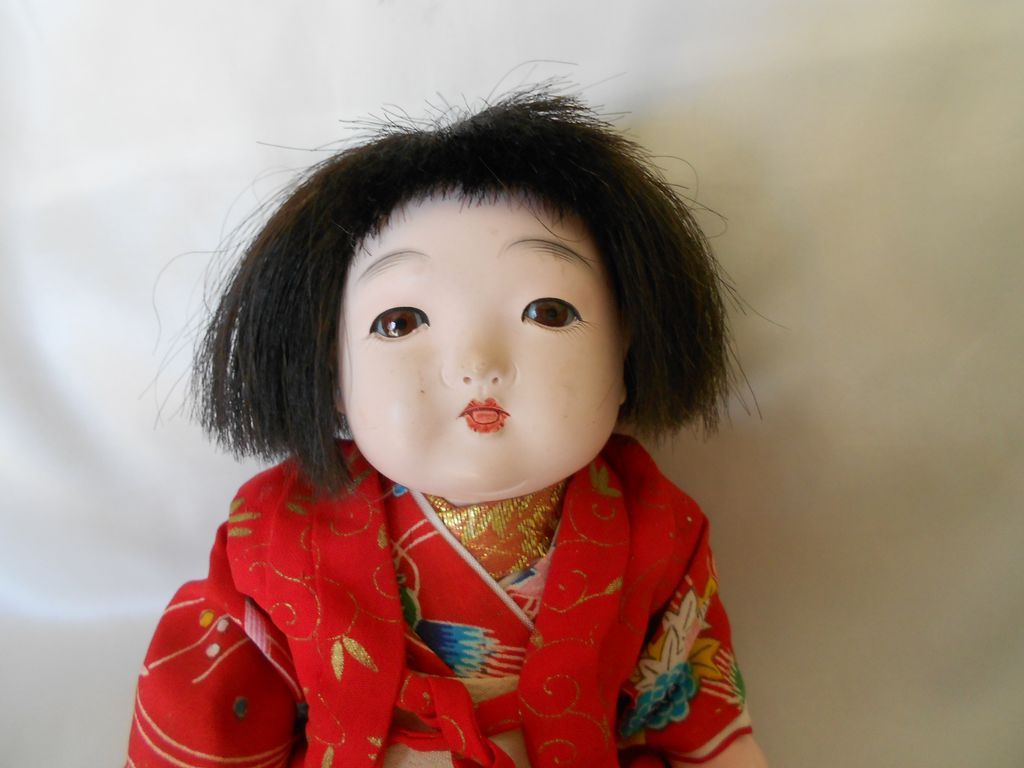 Vintage Christmas Doll Japanese Silk Kimono Real Hair Brown Glass Eyes Gogun Ningyo Vintage Christmas Doll Japanese Silk Kimono Real Hair Brown Glass Eyes Gogun Ningyo