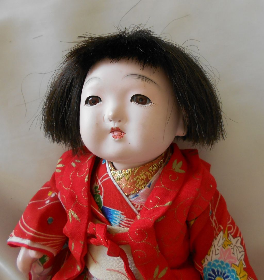 Vintage Christmas Doll Japanese Silk Kimono Real Hair Brown Glass Eyes Gogun Ningyo Vintage Christmas Doll Japanese Silk Kimono Real Hair Brown Glass Eyes Gogun Ningyo