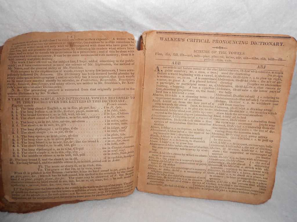 Antique 1822 Book Rare Walker's Critical Pronouncing Dictionary Antique 1822 Book Rare Walker's Critical Pronouncing Dictionary