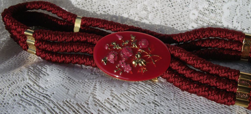 Vintage Gutos Enamel Belt Red Braided Elastic Vintage Gutos Enamel Belt Red Braided Elastic
