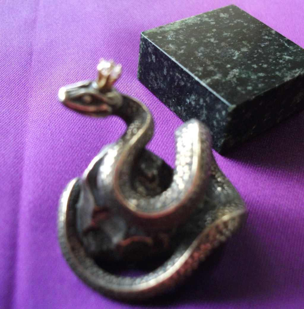 Vintage Coiled Snake with Rhinestone Crown Bronze on Marble Vintage Coiled Snake with Rhinestone Crown Bronze on Marble