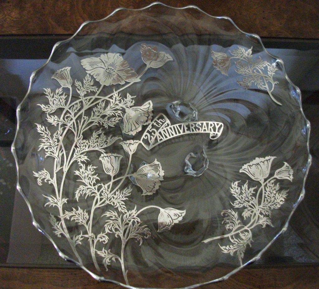 Vintage Cambridge Caprice Silver Overlay Platter 25 Anniversary Vintage Cambridge Caprice Silver Overlay Platter 25 Anniversary