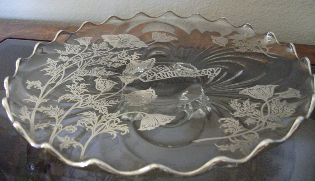 Vintage Cambridge Caprice Silver Overlay Platter 25 Anniversary Vintage Cambridge Caprice Silver Overlay Platter 25 Anniversary