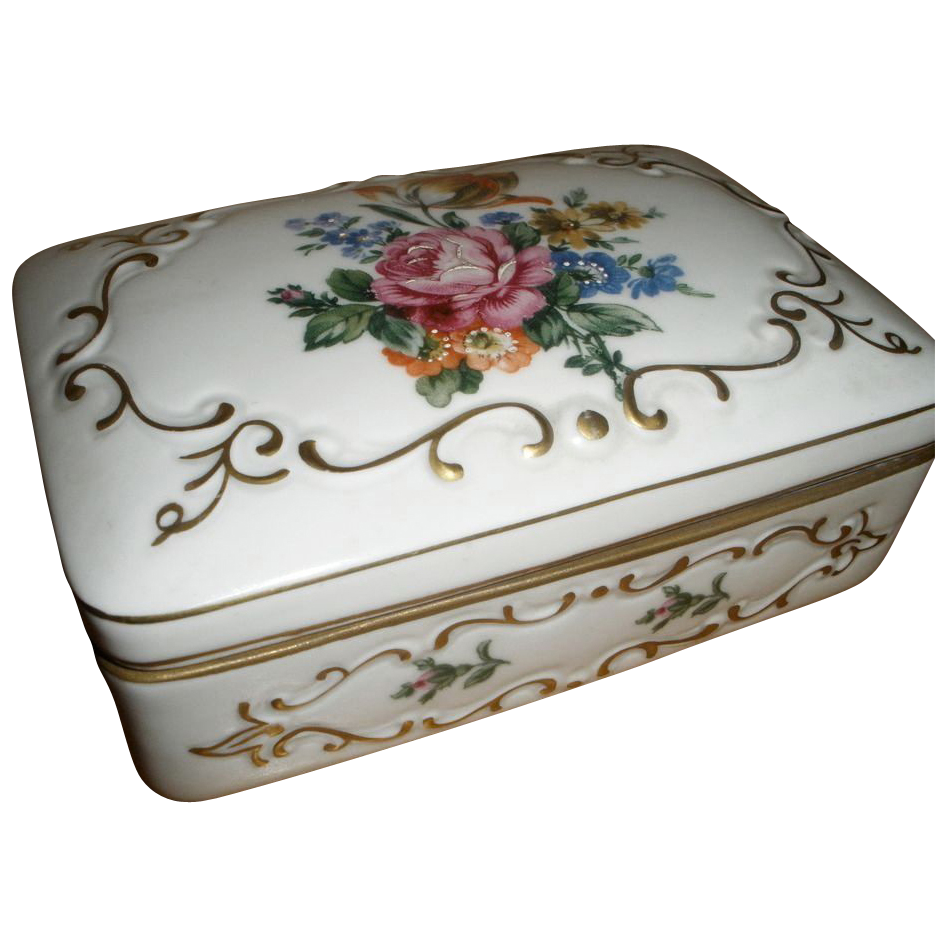 free shipping-JLMENAU Germany Hand Numbered Dated Painted Floral Gold Gild Porcelain Trinket Box free shipping-JLMENAU Germany Hand Numbered Dated Painted Floral Gold Gild Porcelain Trinket Box