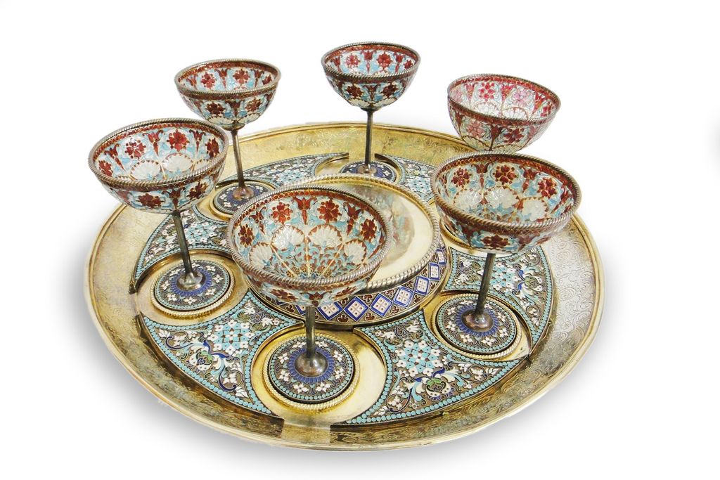 A Russian EnamelA Silver Liqueur set 18th Century A Russian EnamelA Silver Liqueur set 18th Century
