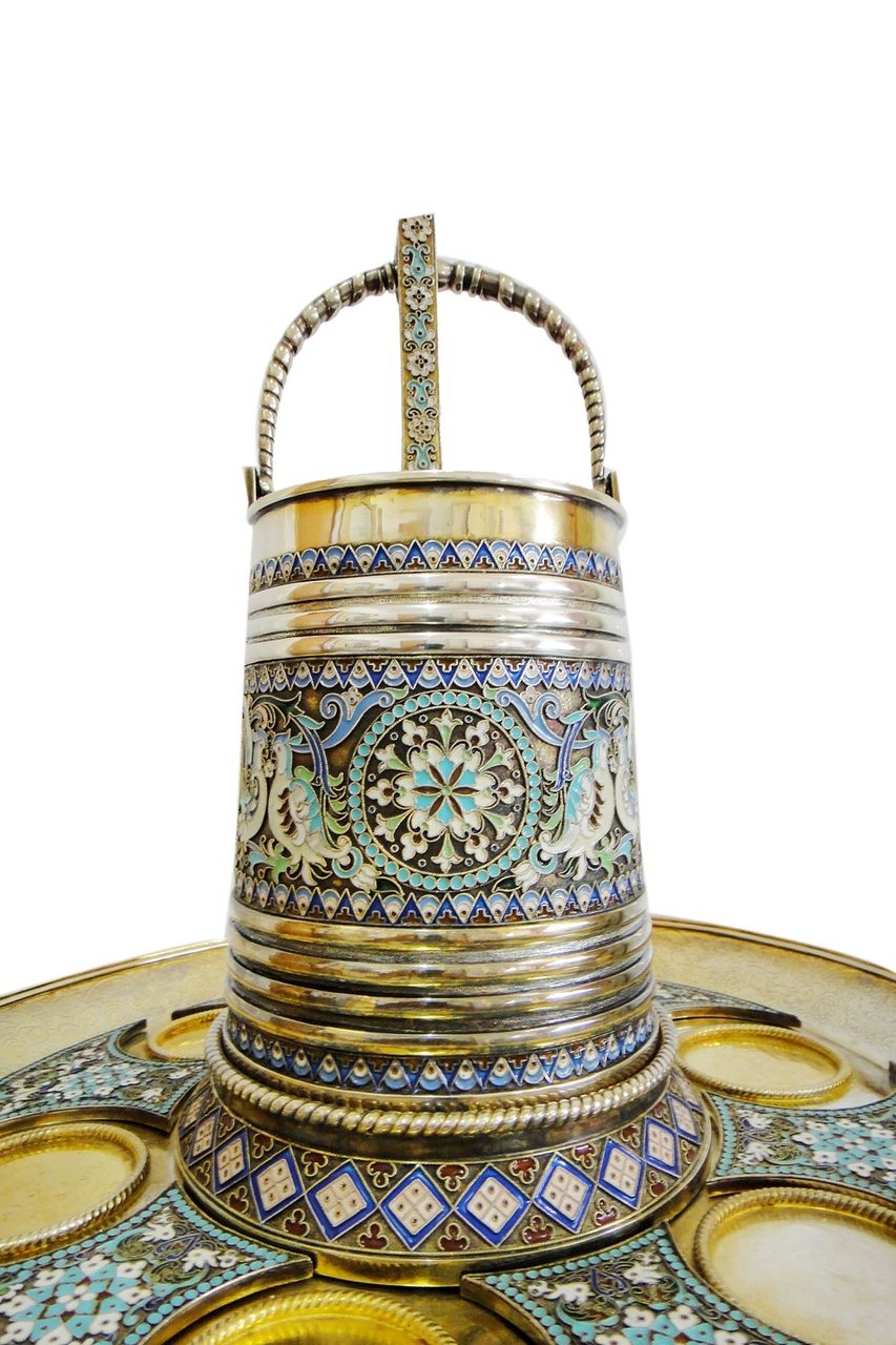 A Russian EnamelA Silver Liqueur set 18th Century A Russian EnamelA Silver Liqueur set 18th Century