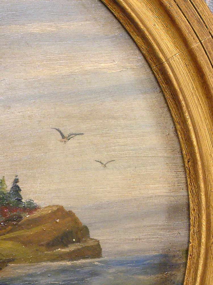 *SIGNED* Quaint Maritime Themed Massachusetts New England Victorian Harbor Antique Roundel Painting! *SIGNED* Quaint Maritime Themed Massachusetts New England Victorian Harbor Antique Roundel Painting!
