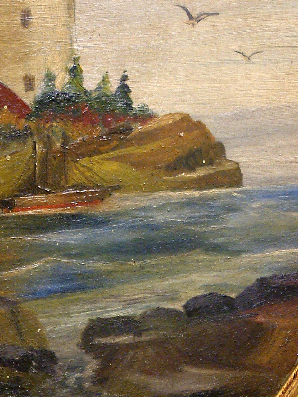 *SIGNED* Quaint Maritime Themed Massachusetts New England Victorian Harbor Antique Roundel Painting! *SIGNED* Quaint Maritime Themed Massachusetts New England Victorian Harbor Antique Roundel Painting!