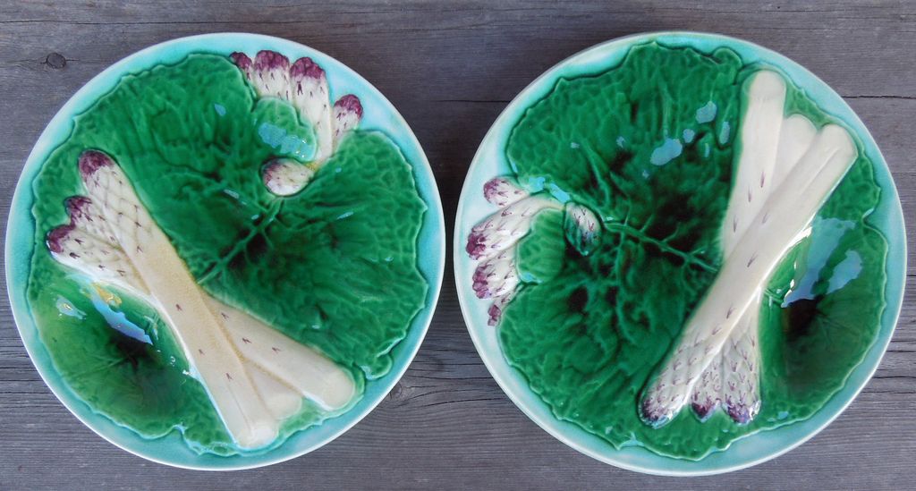 Pair of Majolica Asparagus Plates Pair of Majolica Asparagus Plates