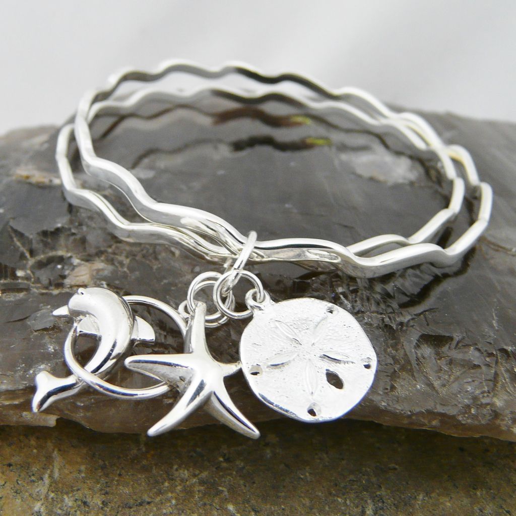 Artisan Handmade Sterling Silver Bangle Bracelets with Charms