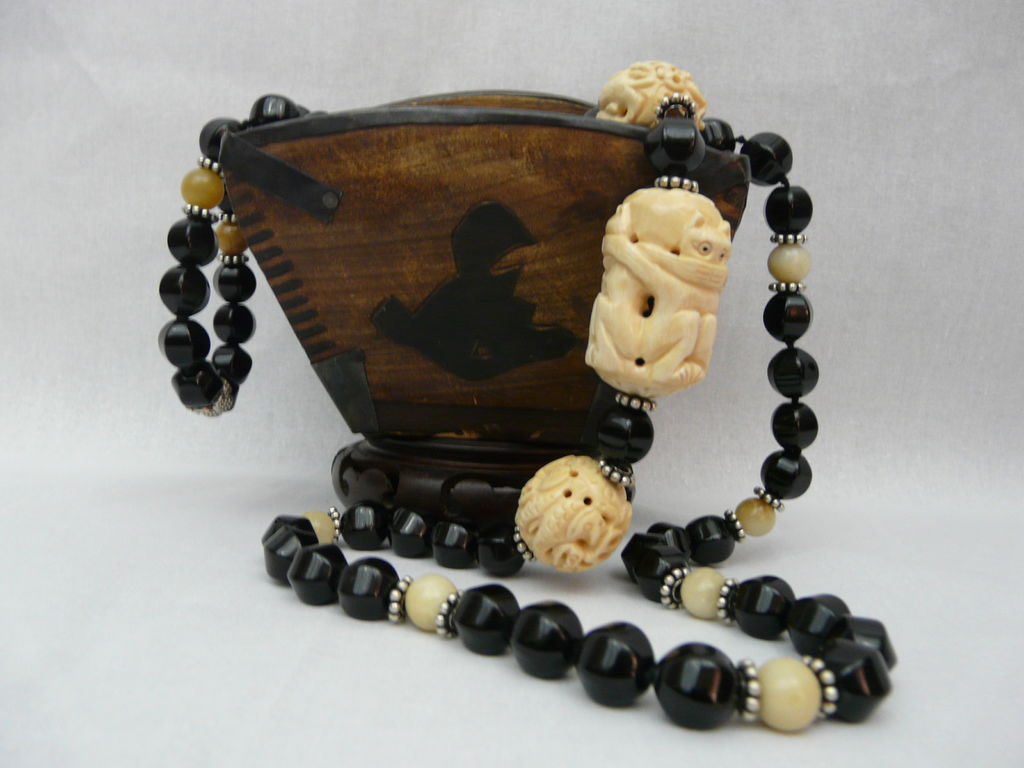 Asian Influence Onyx, Bone, and Sterling Silver Necklace Asian Influence Onyx, Bone, and Sterling Silver Necklace