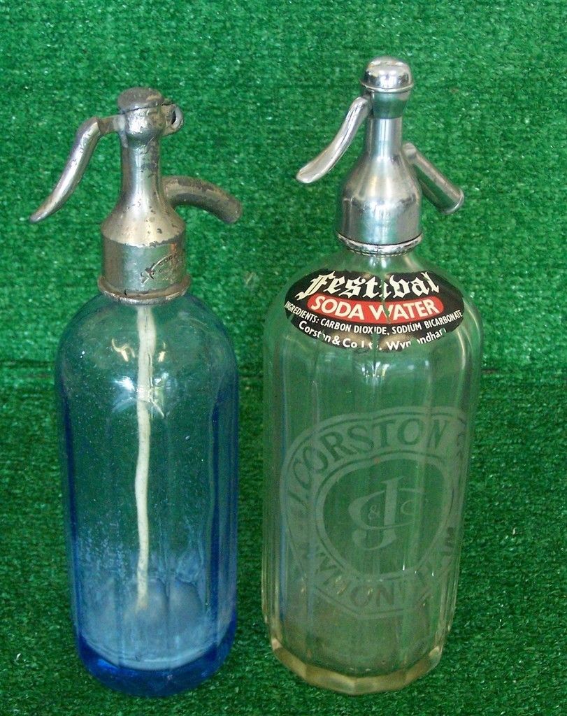 Two Vintage Glass Soda & Seltzer Siphon Bottles Two Vintage Glass Soda & Seltzer Siphon Bottles